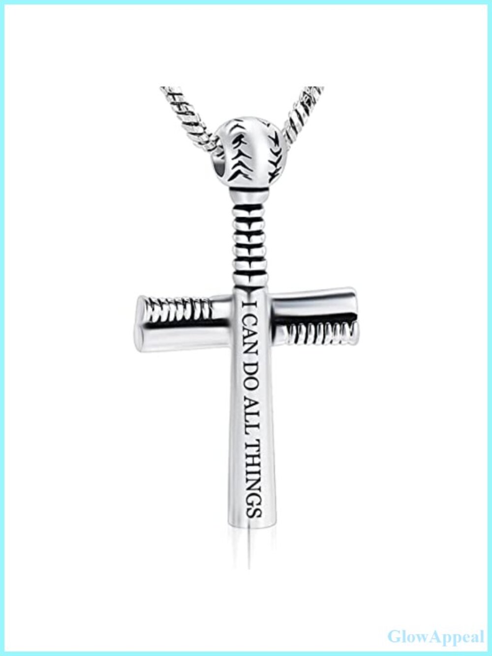 Stainless Steel Baseball Cross Urn Necklace Cremation Jewelry Ashes Holder